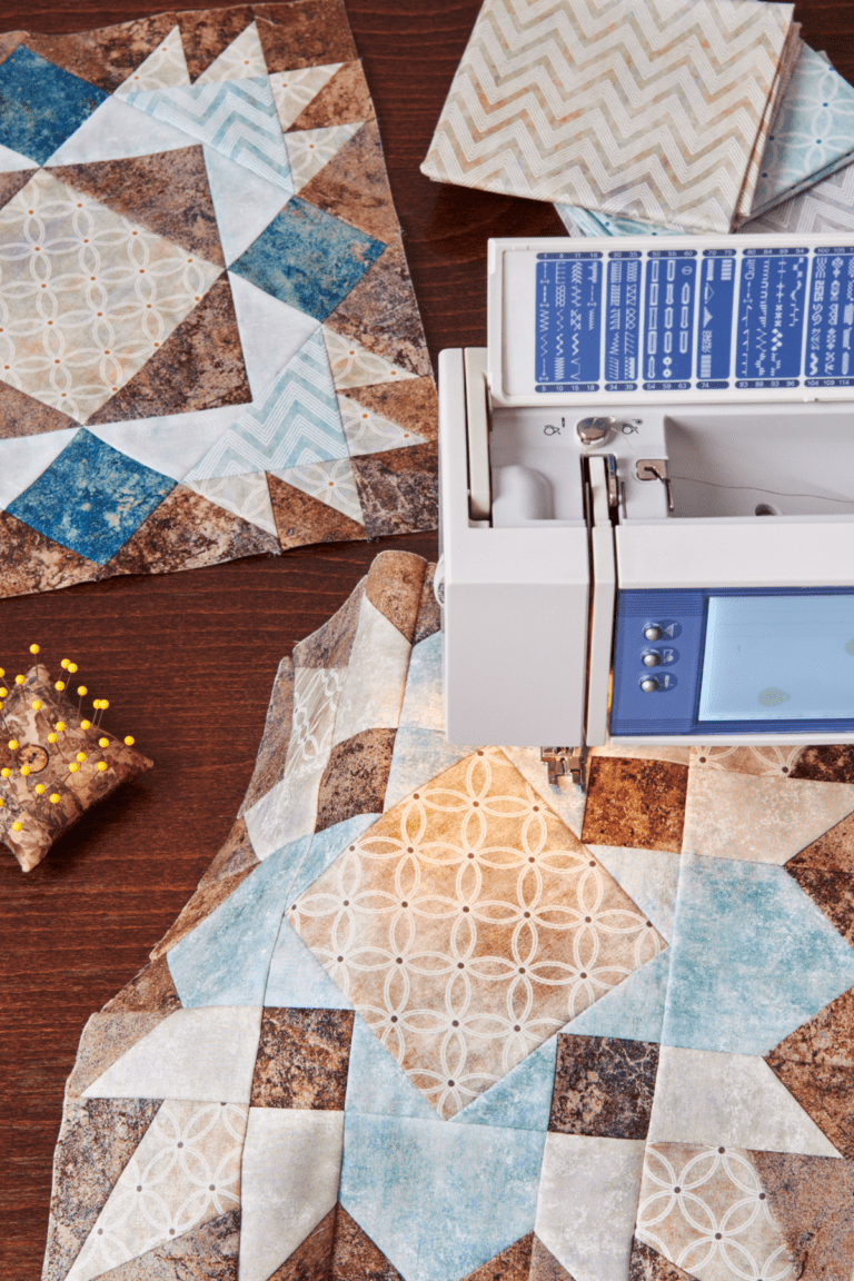 Quilt blocks and a sewing machine