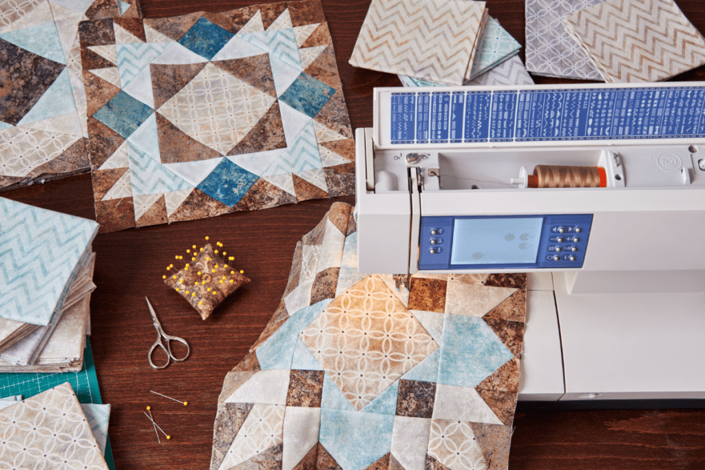 Quilt blocks and a sewing machine