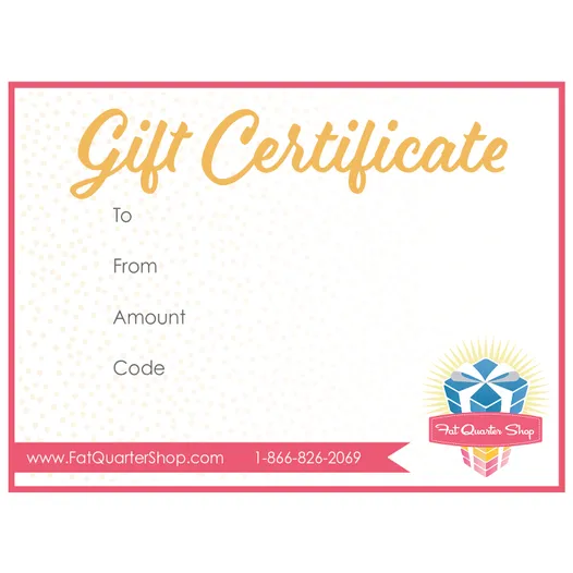 Digital mock up of a Fat Quarter Shop Gift Certificate.